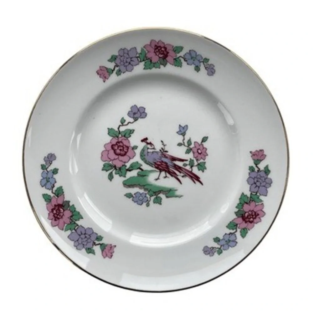 Staffordshire Cathay Fine Bone China Trio‎ Set Cup Saucer Plate Peacock Floral